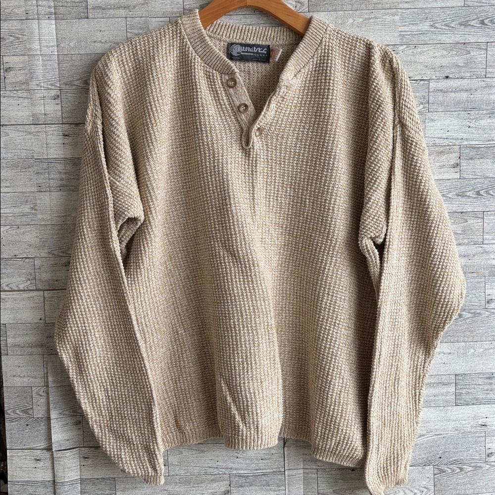 Fisherman Henley Made USA Waffle Cream Grandpacore‎ Sweater Mens XL